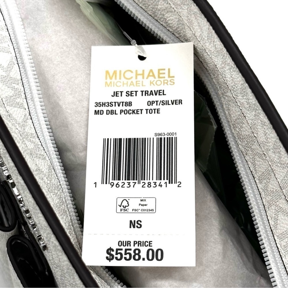 Michael Kors Jet Set Medium Logo Pocket Tote Bag Vanilla/Grey - Picture 13 of 13